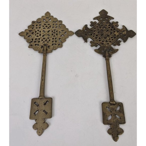Ethiopian Orthodox Coptic Christian Handheld Blessing Cross Home Decor Lot of 2